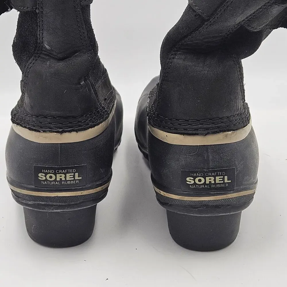 Sorel Winter Fancy Lace II Black Waterproof Ankle Boots Women 8.5 Lace Up Buckle